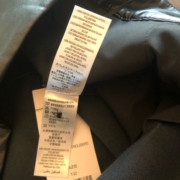 French Connection Wide Leg Trousers Faux Leather Black "Crolenda" Style Size 12 - Picture 12 of 14